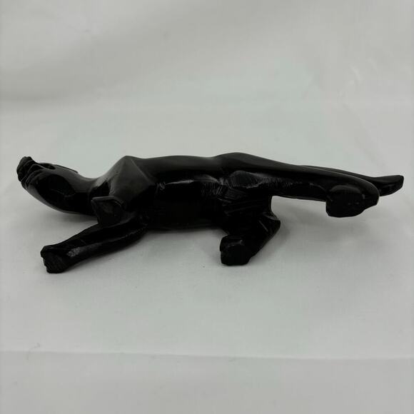Black Panther Sculpture Hand Carved Glassy Stone MCM Jaguar Figurine 8 Inch - Picture 6 of 8